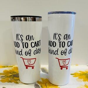 NEW and custom designed. Stylish White and Red Tumbler Set.